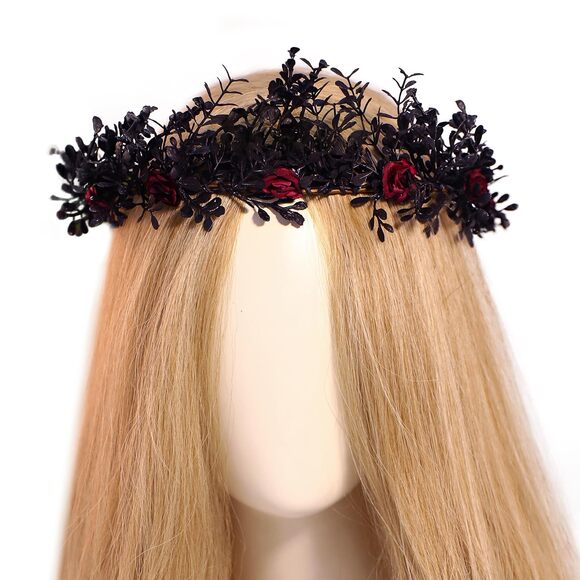 Accessories - 2487 Gothic Black Flower Crown - Woodland Fairy Headpiece Dark Forest